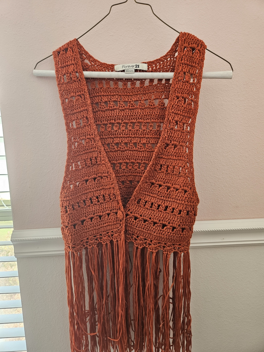 Forever 21 Rust Crochet Fringe Vest